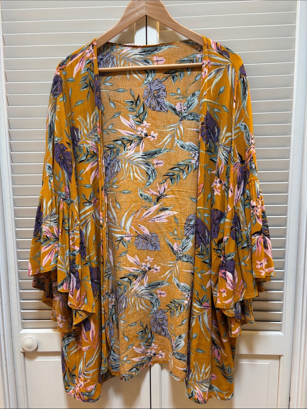 Floral Mustard Open-Front Tunic Kimono